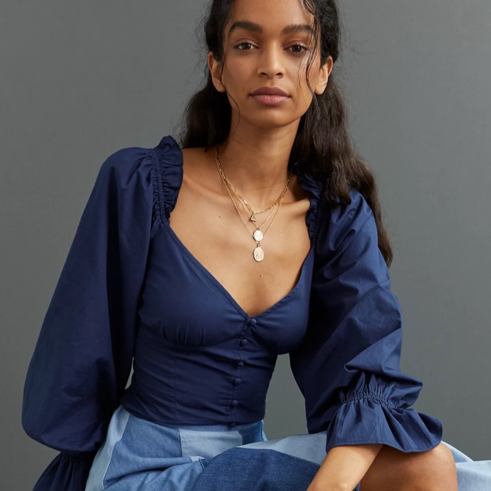 ANTHROPOLOGIE Puff-Sleeved Sweetheart Blouse